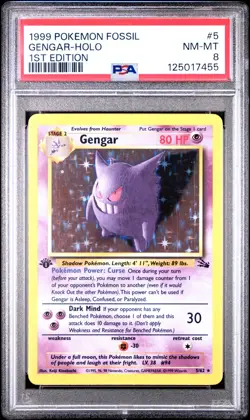 1999 POKEMON FOSSIL 1ST ED #5 GENGAR-HOLO PSA 8 - Image 1