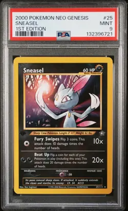 2000 POKEMON NEO GENESIS 1ST ED #25 SNEASEL PSA 9 - Image 1