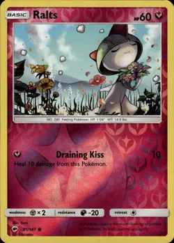 Ralts Common SM Burning Shadows 91/147 Fairy Reverse Holo Pokemon Card - Image 1