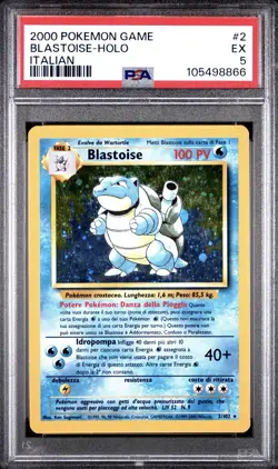 2000 Pokemon ITALIAN Unlimited Base Set Blastoise Holo 2/102 PSA 5 EX - Image 1