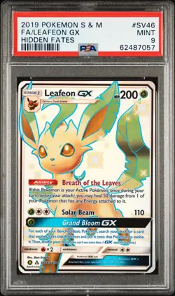 2019 POKEMON SUN & MOON HIDDEN FATES #SV46 FULL ART/LEAFEON GX PSA 9 - Image 1