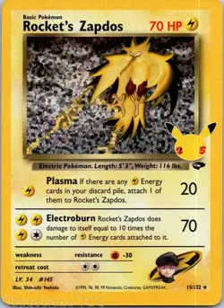 Rocket's Zapdos 15/132 holo Celebrations: Classic Collection Pokemon NM - Image 1