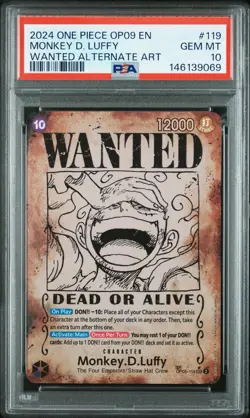 Monkey D. Luffy PSA 10 (Wanted Poster) Emperors in the New World OP05-119 - Image 1
