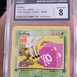 Pokemon Koffing 58/82 Team Rocket 1st Edition CGC 8 TCG Card - Image 1