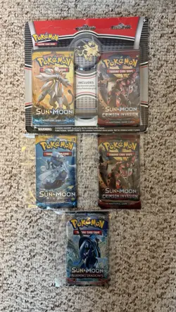 Pokemon TCG Sun And Moon Sealed Lot With Pin - Image 1