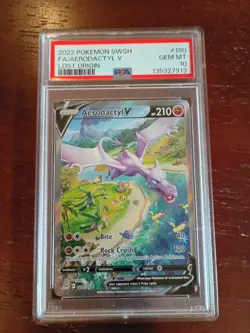 Pokemon Aerodactyl V 180/196 Alt Full Art SWSH Lost Origin 180 GEM MINT PSA 10 - Image 1