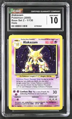 CGC 10 GEM MINT Alakazam 2000 Base Set 2 1/130 Holo SWIRL Pokemon Card - Image 1