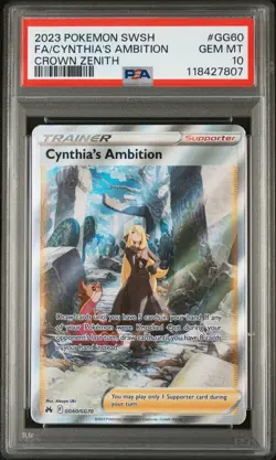 2023 POKEMON SWORD & SHIELD CROWN ZENITH FULL ART/CYNTHIA'S AMBITION PSA 10 - Image 1