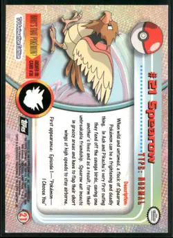 1999 Topps Pokemon TV Animation Edition Series 2 #21 spearow black Topps Logo - Image 2