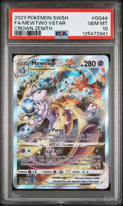 2023 POKEMON SWORD & SHIELD CROWN ZENITH #GG44 FULL ART/MEWTWO VSTAR PSA 10 - Image 1