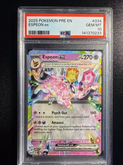 Pokemon (2025) Espeon ex 034/131 Sv: Prismatic Evolutions Holo PSA-10 - Image 1