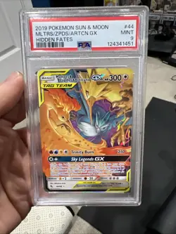 2019 Pokemon Sun & Moon Moltres Zapdos Articuno GX Hidden Fates #44 PSA 9 - Image 1