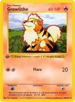 Pokemon TCG Growlithe Base Set 1st Edition (Shadowless Border) – Excellent - Image 1