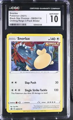 Pokemon Snorlax SWSH119 CGC Gem Mint 10 Black Star Promo Chilling Reign 3 Pack - Image 1