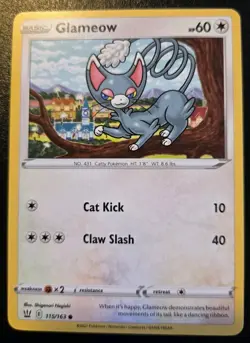 Glameow 115/163 Common Sword & Shield: Battle Styles Pokemon TCG - Image 1