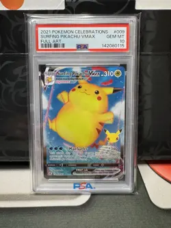 2021 Pokemon Celebrations Surfing Pikachu VMax Full Art PSA 10 - Image 1