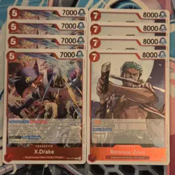 4 x X.Drake OP14-016 R & 4 x Roronoa Zoro 015 R One Piece Foil Mint Playsets - Image 1