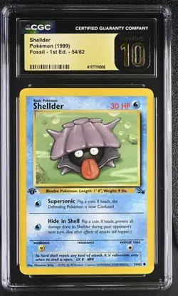 ✨ CGC 10 Pristine 1999 SHELDER 54/62 POKEMON FOSSIL 1ST ED Edition Pokemon Card - Image 1