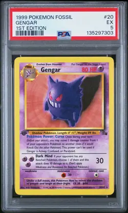 1999 POKEMON FOSSIL 1ST ED #20 GENGAR PSA 5 - Image 1