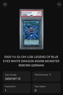 2002 Yu-Gi-Oh! WIEDERGEBURT Unlimited Ultra Rare LOB-G096 German PSA 10 POP 1 - Image 5