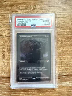 MTG Magic The Gathering Demonic Tutor Foil Etched Commander Masters Foil PSA 8.5 - Image 1