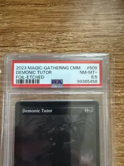 MTG Magic The Gathering Demonic Tutor Foil Etched Commander Masters Foil PSA 8.5 - Image 2