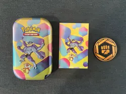Pokemon TCG 151 Machamp Mini Tin With Art Card and Coin - Image 1
