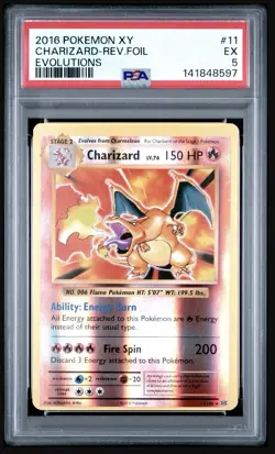 Charizard-Rev.Foil #11 2016 Pokemon XY Evolutions PSA 5 - print dot shown! - Image 1