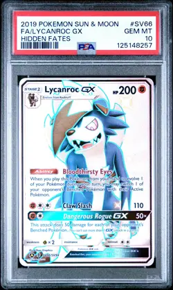 2019 POKEMON SUN & MOON HIDDEN FATES #SV66 FULL ART/LYCANROC GX PSA 10 - Image 1