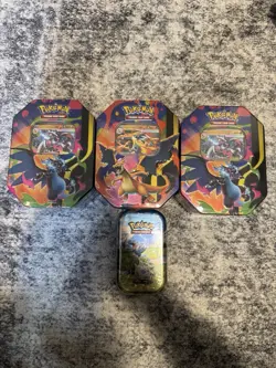 Lot of 3 Pokemon TCG Mega Charizard EX Tins + Ascended Heroes Mini Tin BRAND NEW - Image 1