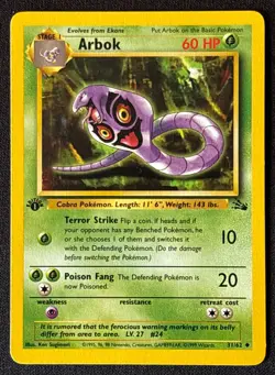 1st Edition Arbok - Fossil - #31/62 - Vintage Pokemon Card 1999 WOTC - Image 1
