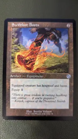 MTG Swiftfoot Boots the Brothers War Uncommon Card, Retro Frame, Non-Foil - Image 1