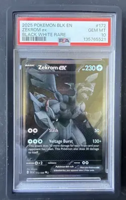 Pokemon Zekrom Ex 2025 Black Bolt #172 Black White Rare PSA 10 - Image 1