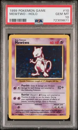 1999 Pokemon Base Set Unlimited Mewtwo Holo #10 PSA 10 GEM MINT - Image 1