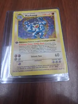 Pokemom Card WOTC Machamp Base Set 8/102 1st Edition Shadowless Holo Rare HP - Image 1