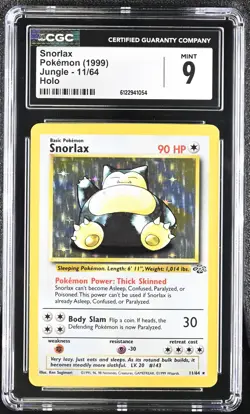 CGC 9 MINT Snorlax 1999 Jungle 11/64 Holo Pokemon Card - Image 1