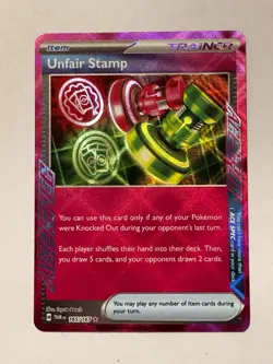 Unfair Stamp - 165/167 - Pokemon Twilight Masquerade ACE Spec Card NM - Image 1
