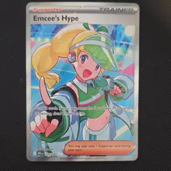 Pokemon Emcee's Hype Ultra Rare Trainer Supporter 220/182 DRI EN Full Art 2025 - Image 1