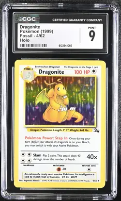 CGC 9 MINT Dragonite 1999 Fossil 4/62 Holo Pokemon Card - Image 1