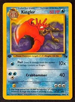 1st Edition Kingler - Fossil - #38/62 - Vintage Pokemon Card 1999 WOTC - Image 1