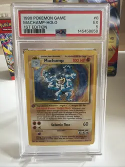 1999 Pokemon Machamp 8/102 Base Set 1st Edition Holo Rare PSA 5 - Image 1