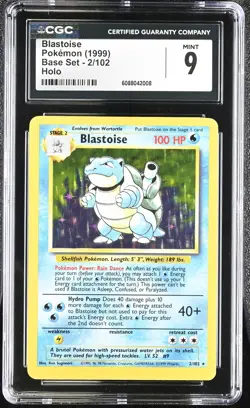 CGC 9 MINT Blastoise 1999 Base Set 2/102 Holo Pokemon Card - Image 1