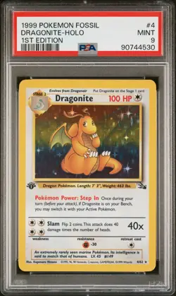 PSA 9 MINT Pokemon Dragonite Holo 4/62 WotC 1st Edition Fossil Rare - Image 1