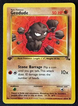 1st Edition Geodude - Fossil - #47/62 - Vintage Pokemon Card 1999 WOTC - Image 1