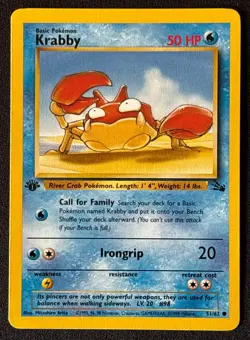 1st Edition Krabby - Fossil - #51/62 - Vintage Pokemon Card 1999 WOTC - Image 1