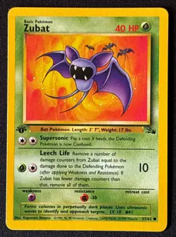 1st Edition Zubat - Fossil - #57/62 - Vintage Pokemon Card 1999 WOTC - Image 1