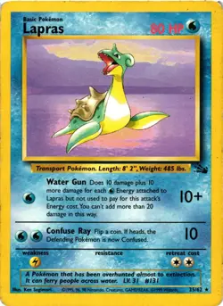 Pokemon TCG Lapras Fossil Unlimited Rare Card 25/62 Non-Holo HEAVY DMG - Image 1
