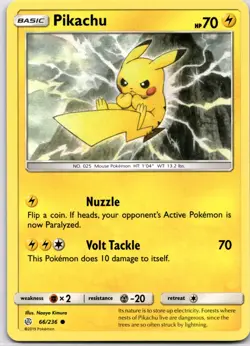 Pokemon TCG Pikachu 66/236 Cosmic Eclipse Regular Non Holo Lightly Played - Image 1