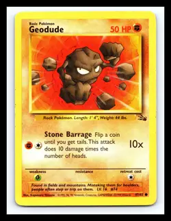 💥 Geodude Fossil Set Rare Non Holo Foil Pokemon 1999 Vintage # 47/62 - Image 1