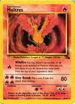 Pokemon TCG Moltres 27/62 Fossil Regular Unlimited HP - Image 1